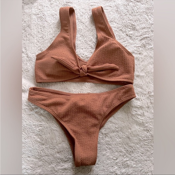 NWT Ribbed Tie Front Top Bikini - Coffee - Picture 4 of 4